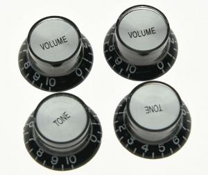 KN-007-SET Top Hat Black with Silver Reflector 2 Volume 2 Tone Knobs Metric Size 18 Spline 