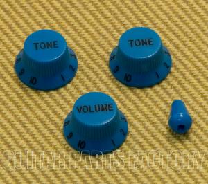 PK-0178-BLUE Blue w/Black Lettering Knob Set for Import Strat