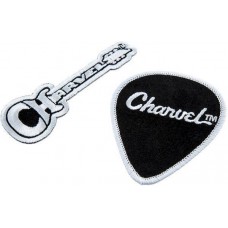 099-2485-002 Charvel Logo Guitar and Pick Set of 2 Embroidered Velvet Iron-On Patches 0992485002