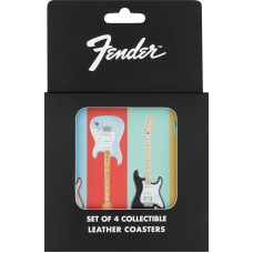 910-6107-002 Set of 4 Fender Guitar Midcentury Modern Leather Drink Coasters