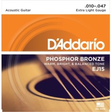 EJ15 D'Addario Phosphor Bronze Extra Light Acoustic Guitar Strings 10-47