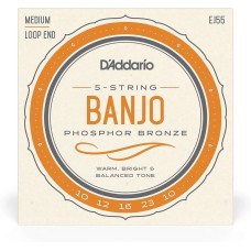 Warm and Bright D'Addario EJ55 Banjo Strings, 5 String Set, Phosphor Bronze 9-30