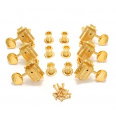 136G Grover Vintage Gold Round Button 3+3 Tuners