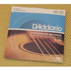 EJ38 D'Addario 12-String Phosphor Bronze Light 10-47 Acoustic Guitar Strings