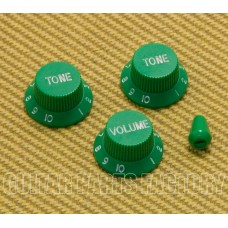 PK-0178-G Green w/White Lettering Import Knob Set for Strat Guitar