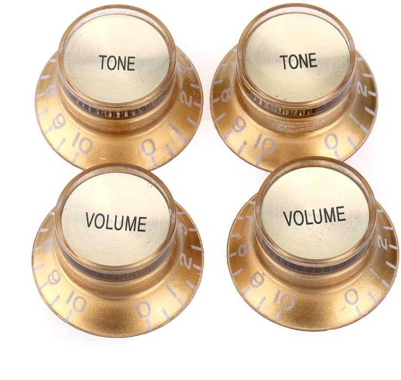 thumbnail image 2 of KAISH 4x Guitar Reflector Knobs - Black/Silver Top Hat Style For LP Epiphone SG 2 of 5