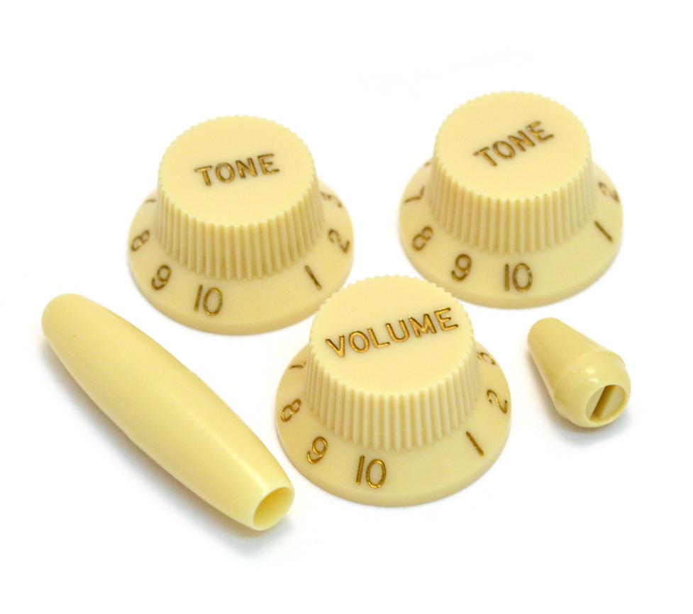 Musiclily Plastic Strat knobs 1 Volume and 2 Tone Control Knobs Set for Fender ST Strat Style Guitar,White 