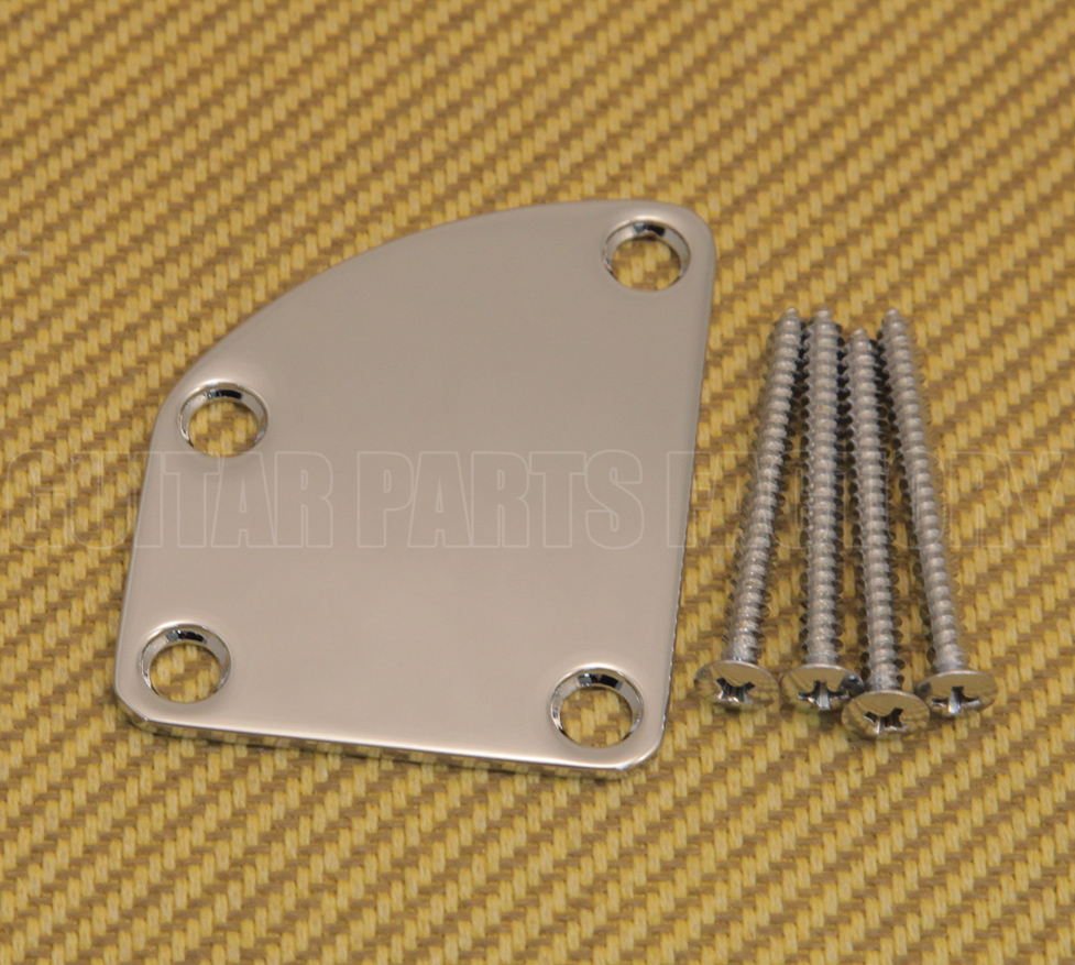 NP DLX C Chrome Offset Contoured Heel Neck Plate Kit for Fender Deluxe Guitars