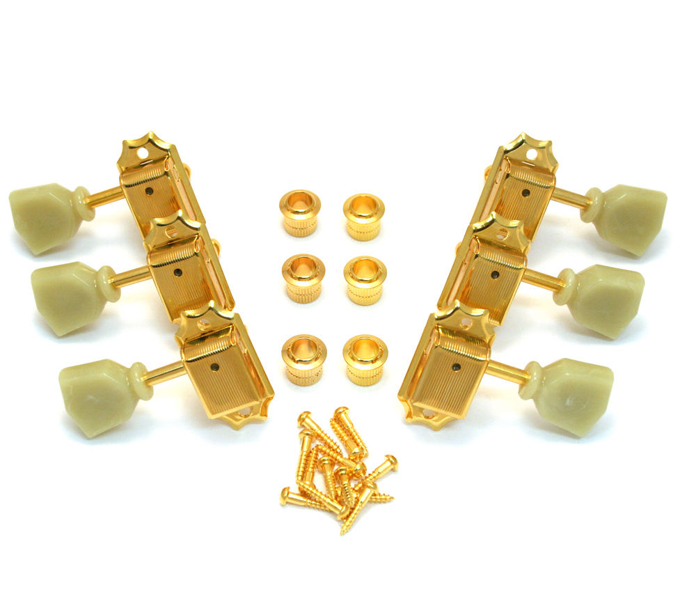 KAISH 3+3 Locking Tuners 21:1 Ratio - Gold Locking Machine Heads With Keystone Buttons For LP, Les Paul, SG Guitars