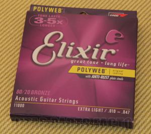 E11000 Elixir Strings Acoustic Guitar 80/20 Bronze w/ POLYWEB Extra Light .010-.047