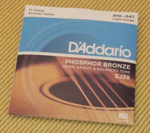 EJ38 D'Addario 12-String Phosphor Bronze Light 10-47 Acoustic Guitar Strings