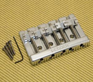 099-4410-000 Fender V (5-String) Block High-Mass Bridge w/ Logo Chrome Brass 0994410000