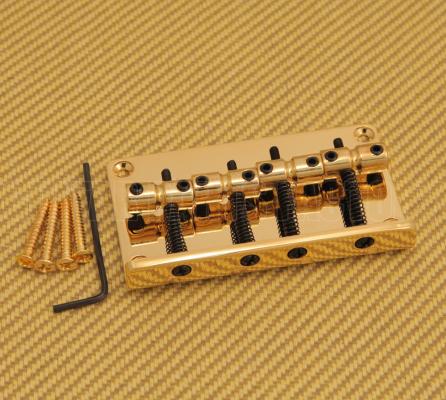 BB-021-G Gold Barrel Brass Saddle 4-String 20mm Bass Bridge w/ Mounting Screws
