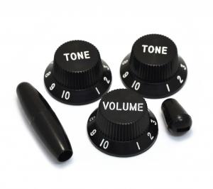 PK-0178-023 Black Stratocaster Knob Set 1-Volume 2-Tone 1-Switch Tip Trem Strat