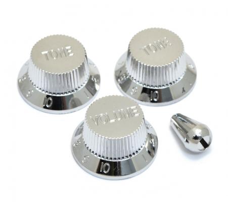 PK-0178-010 Chrome Plastic Strat Knob Set 