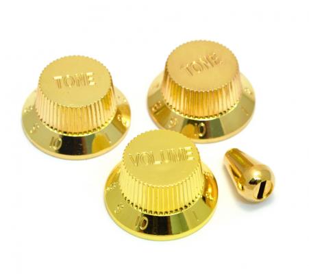 PK-0178-002 Gold Knob Set For Strat Guitar 1 Volume/2 Tones & Switch Knob