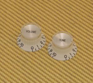 KW130 Reflector Knob Set (1) Volume & (1) Tone White/Silver for USA Gibson Guitar