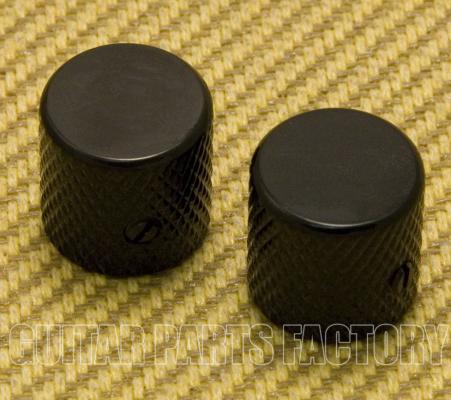 MK-004-BK 2 Black Metal Flat-Top Knobs for Guitar or Bass