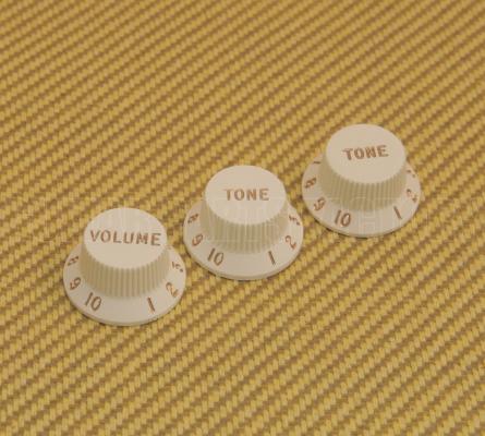 005-6254-049 Fender USA Guitar Strat Volume Tone Knob Set of 3 - Parchment 0056254049