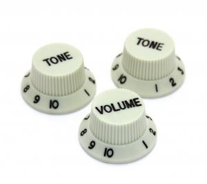 PK-0178-IMP Mint W/Black Lettering Knob Set for Import 6mm Pots Strat Style