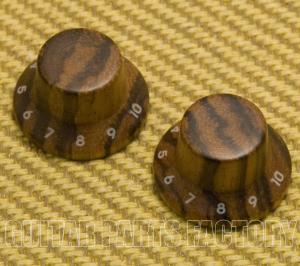 PK-KZ104 (2) Zebra Wood Strat Style Bell Knobs for Guitar/Bass 1-10 Press Fit