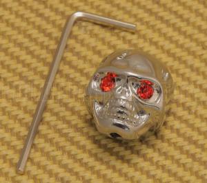 MK-SKULL-010 (1) Chrome Skull Knob with Red Eyes for Guitar/Bass