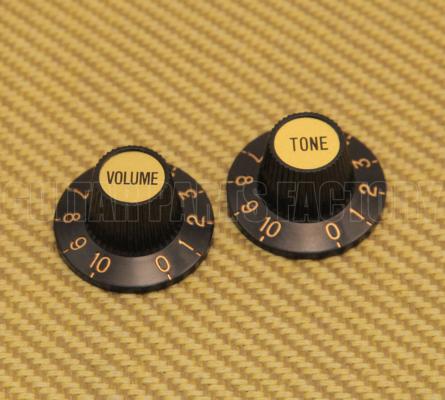 PK-0140-G (2) Black & Gold Witch Hat Knobs Guitar/Bass For 6mm Pots T/V 