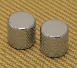 MK-NB00-5CR (2) Chrome Flat Top Barrel Knobs Push-On Guitar/Bass 6mm Split Shaft