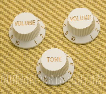 JBK-WHT-IMP White Strat Style Jazz Bass Knobs for Import/Metric 6mm Pots T/V/V