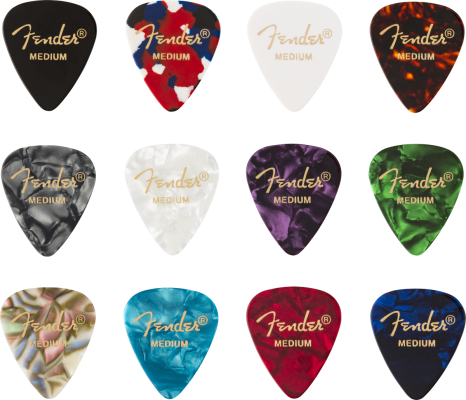 098-0300-300 (12) Genuine Fender Picks 351 Shape Celluloid Medley Medium 0980300300