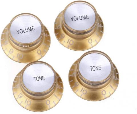 KN-007-SET-GS Top Hat Gold with Silver Reflector 2 Volume 2 Tone Knobs Metric Size 18 Spline 