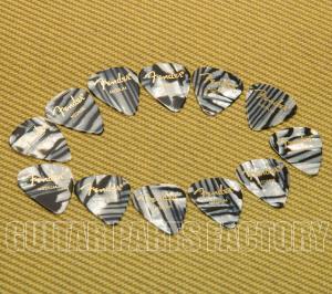 198-0351-202 (12) Genuine Fender Zebra Stripes Celluloid 351 Picks 1980351202