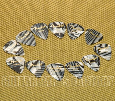 198-0351-202 (12) Genuine Fender Zebra Stripes Celluloid 351 Picks 1980351202