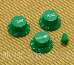 PK-0178-G Green w/White Lettering Import Knob Set for Strat Guitar