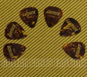 922-1351-100-6 (6) Genuine Gretsch Tortoise Thin 351 Celluloid Picks 