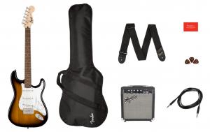 037-1823-032 Squier by Fender Brown Sunburst Stratocaster Guitar Starter Pack With Gig Bag,  Amplifier & Accessories