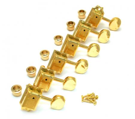 WJ-55-6G Wilkinson Deluxe 6 Inline Gold Vintage Tuners for Fender Strat/Tele