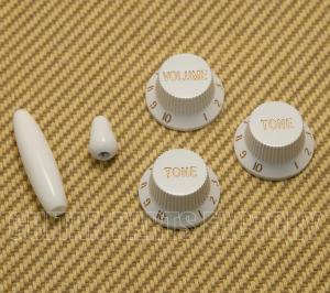 PK-0178-W White w/Gold Lettering Import Knob Set for Strat