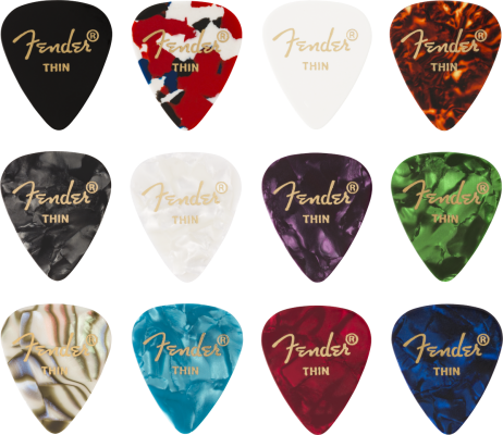 098-0300-100 (12) Genuine Fender Picks 351 Shape Celluloid Medley Thin 0980300100