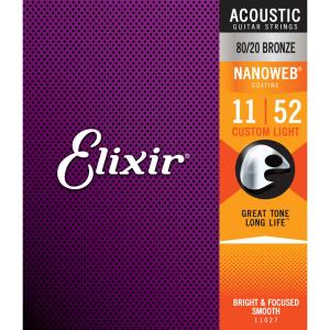 11027 Elixir Nanoweb Bronze 80/20 Acoustic Guitar Strings .011-.052