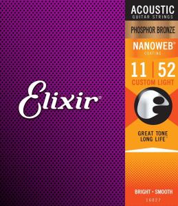 16027 Elixir Nanoweb Phosphor Bronze .011-.052 Custom Light Acoustic Strings