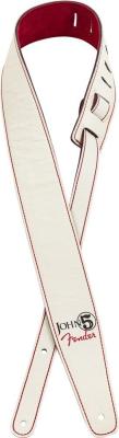 099-0650-109 Genuine Fender John 5 Leather Strap, White and Red 0990650109