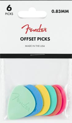 198-9999-104 Genuine Fender (6) Multi-Color Offset Picks 0.83mm 1989999104