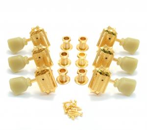 135G Grover Gold Vintage Deluxe 3+3 Guitar Tuners Ivoroid Keystone Buttons