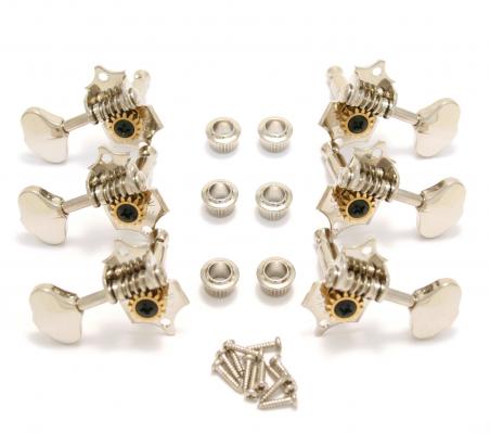 V97N Grover Original Nickel Sta-Tite 3 x 3 Open Gear Guitar Tuners 14 1 Ratio