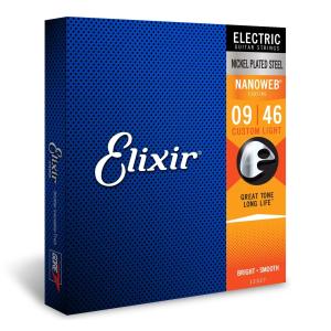 12027 Elixir Nickel Plated Steel Electric Guitar Strings Custom Light 9-46 Set