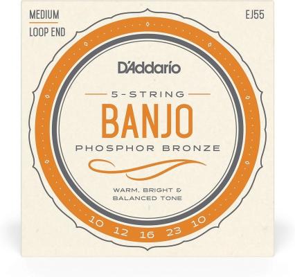 Warm and Bright D'Addario EJ55 Banjo Strings, 5 String Set, Phosphor Bronze 9-30