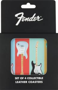 910-6107-002 Set of 4 Fender Guitar Midcentury Modern Leather Drink Coasters