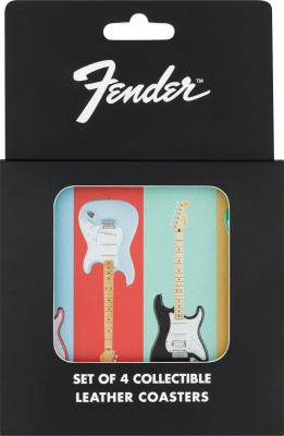 910-6107-002 Set of 4 Fender Guitar Midcentury Modern Leather Drink Coasters