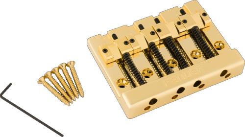 099-4408-200 Genuine Fender Gold Block Logo High Mass Bass Bridge w/Brass Saddles 0994408200